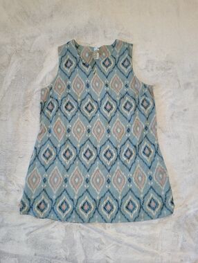 D & Co Naturals Womens Small Sleeveless Linen Blend Southwest Ikat Tunic Top